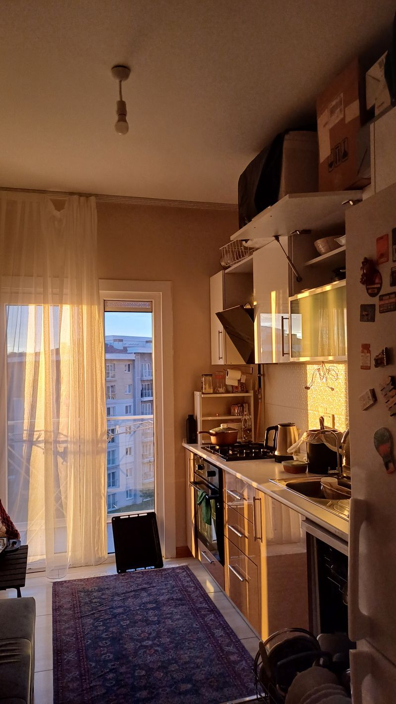 Navy Cabinets in a Compact Kitchen