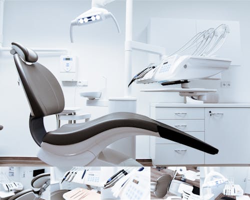 黑白牙醫椅子和設備