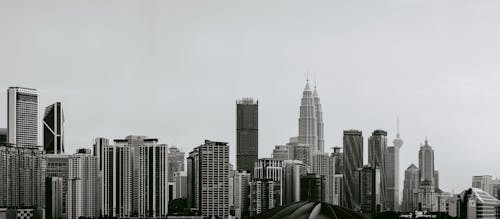 Gray scale Photo of High-rise Buildings