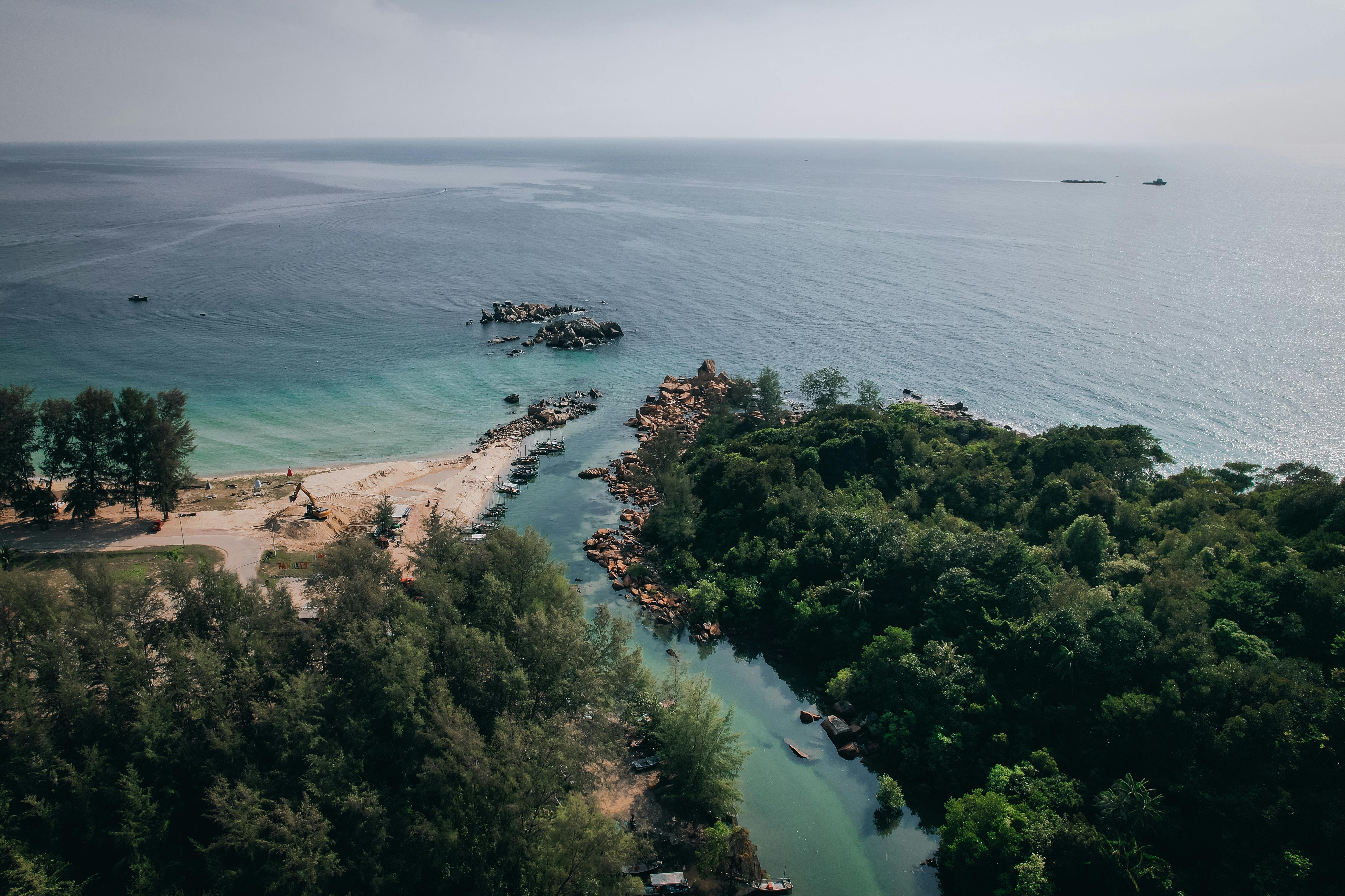 scenic aerial view of tanjung balau coastline