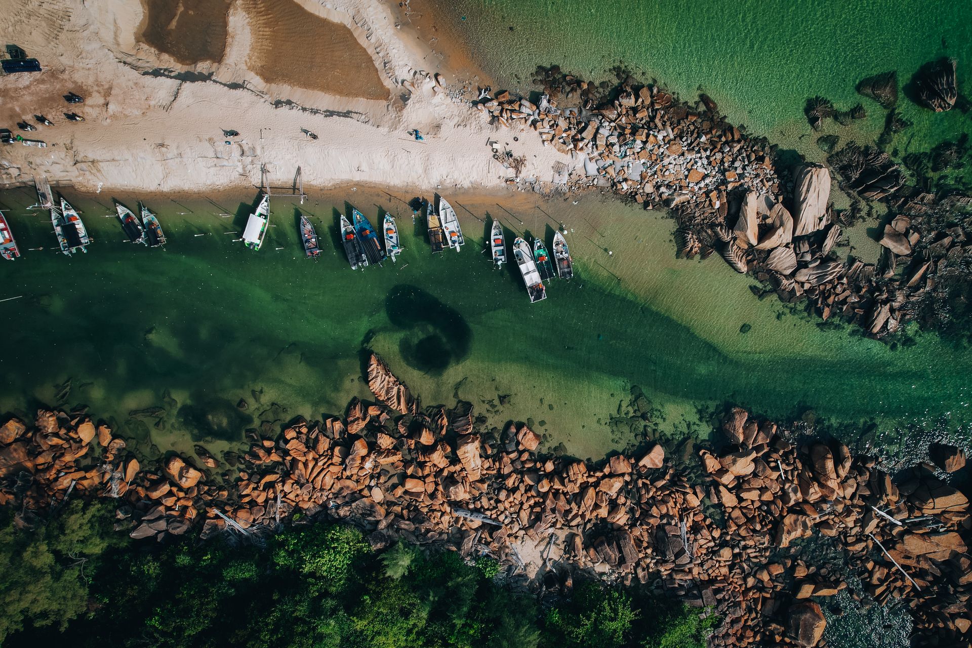 Aerial View of Fishing Boats at Rantau Abang Beach, Malaysia