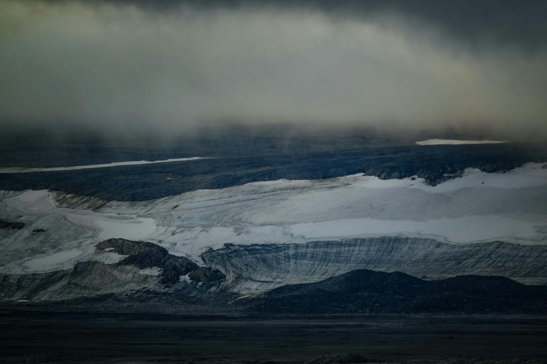 Moody Landscape of Arctic Glacier and Misty Sky