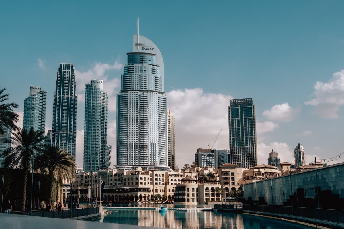 The UAE address problem Dubai skyline under a clear sky