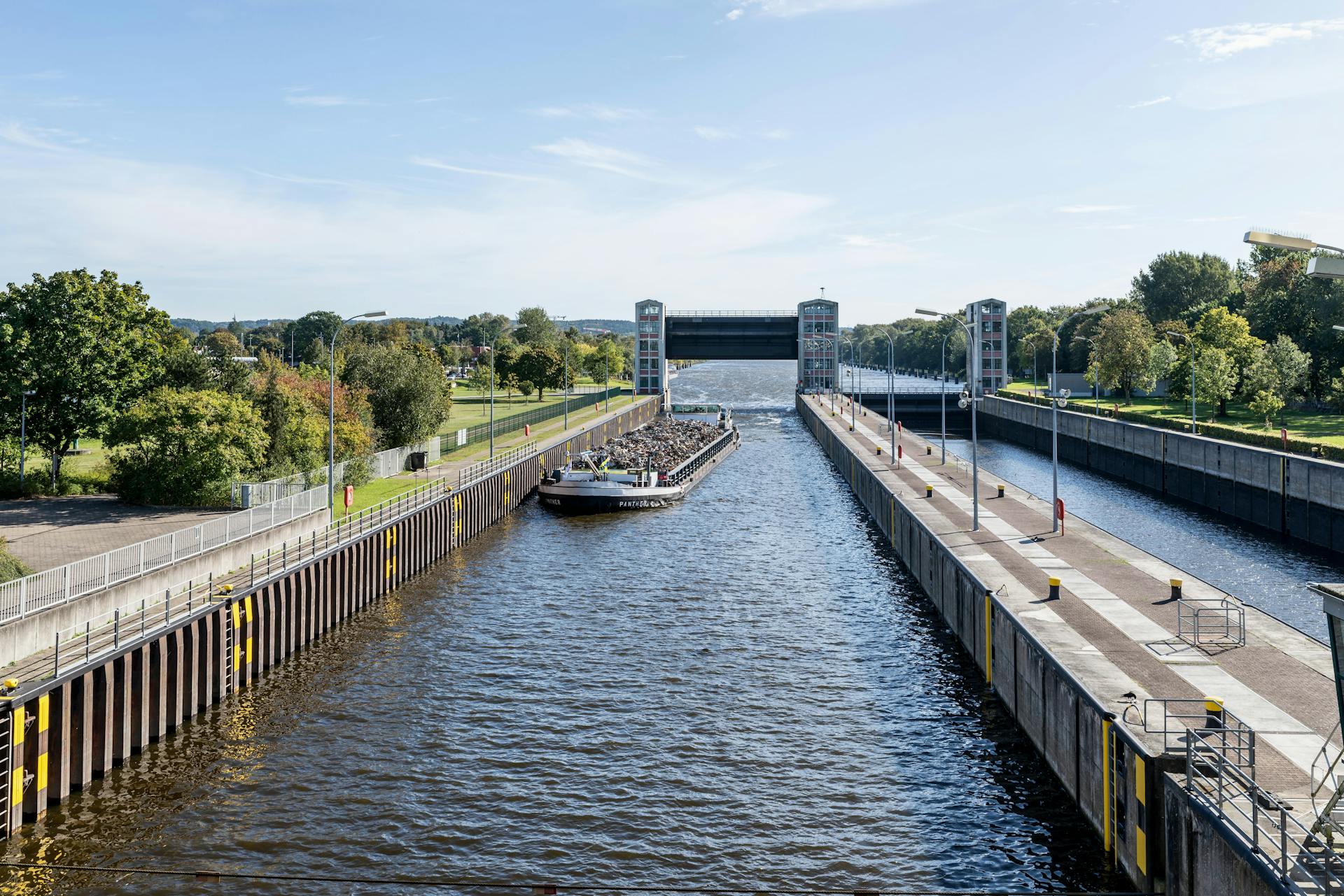 Aerial View of Geesthacht Lock and Freight Transport