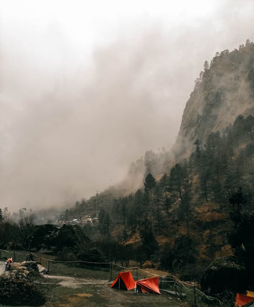 Foggy Mountain Above a Campsite