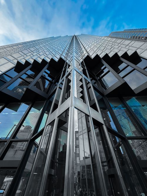 Free Dramatic upward view of a glass skyscraper in downtown Toronto. Stock Photo