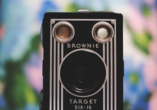 Free Tilt Shift Lens Photography of Black and White Brownie Camera Stock Photo