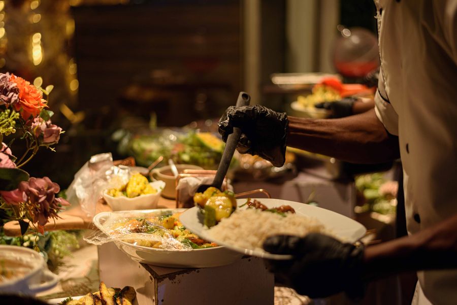 Nigerian dishes served at an event buffet