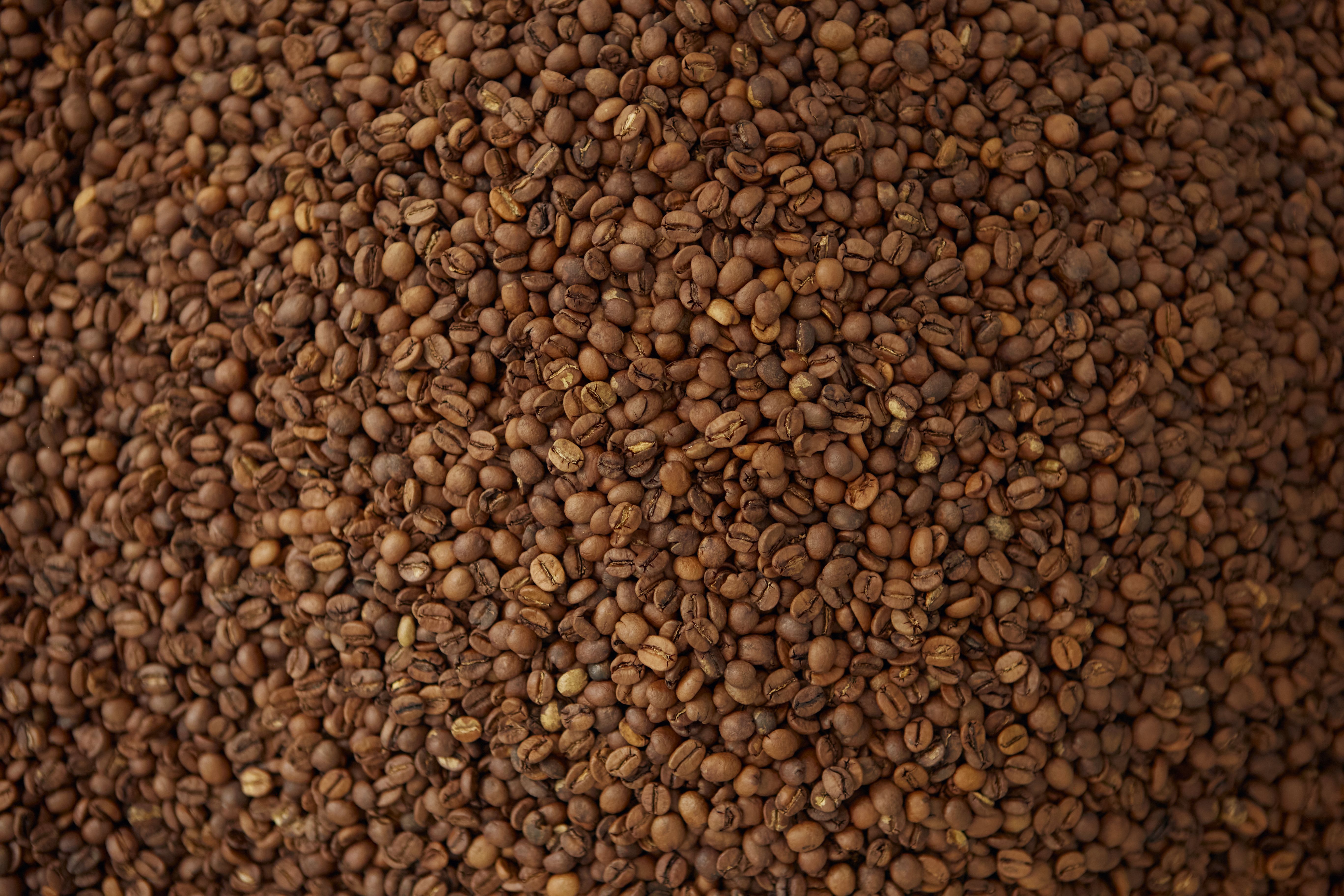 An artistic close-up of freshly roasted coffee beans, ideal for café themes.