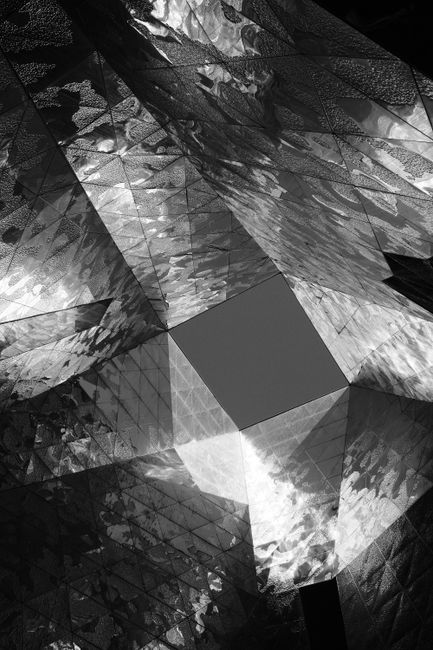 Stunning abstract view of modern geometric architecture in black and white tones.