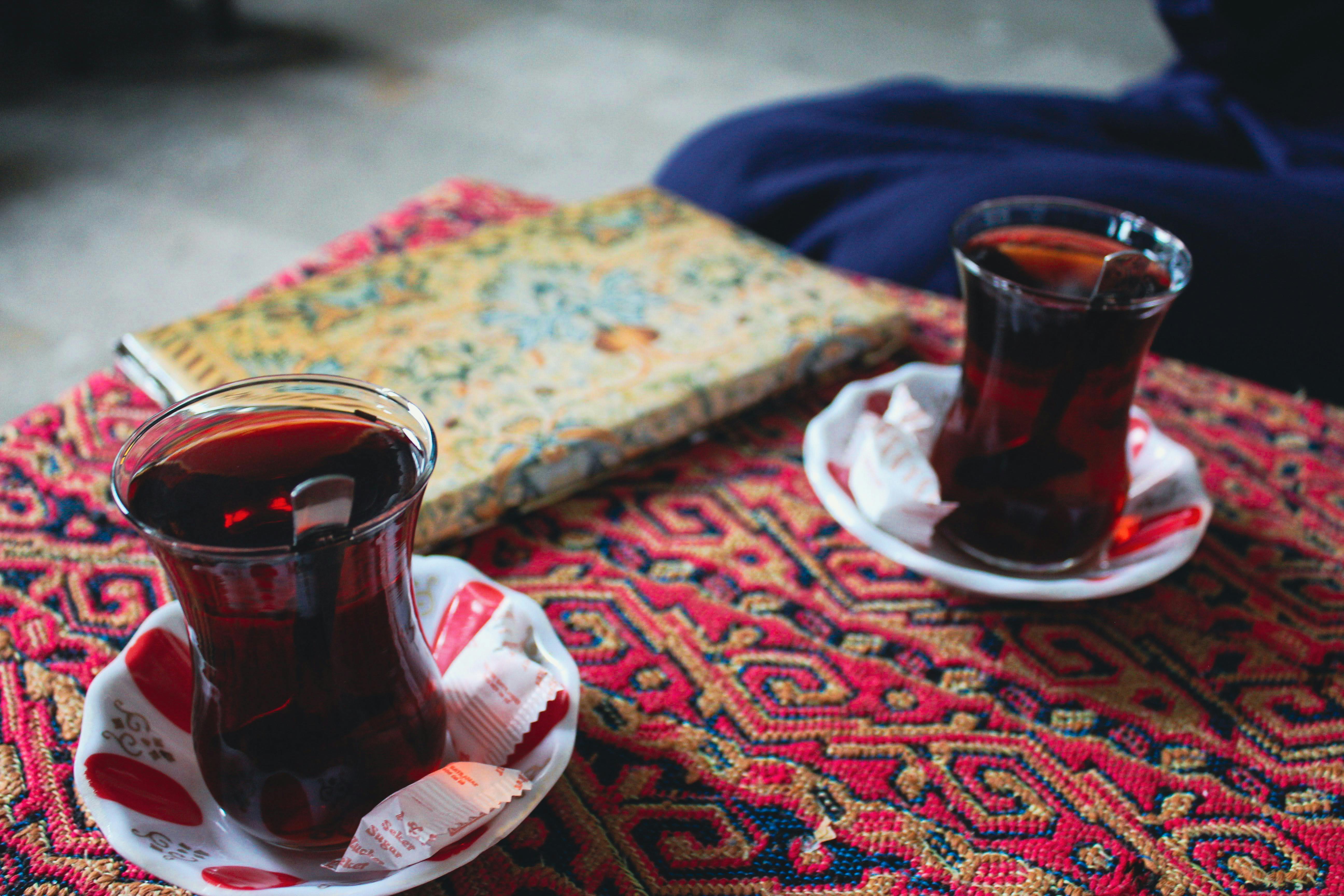 Rooftop tea lounge with low banquettes and Iranian rugs in Apgujeong