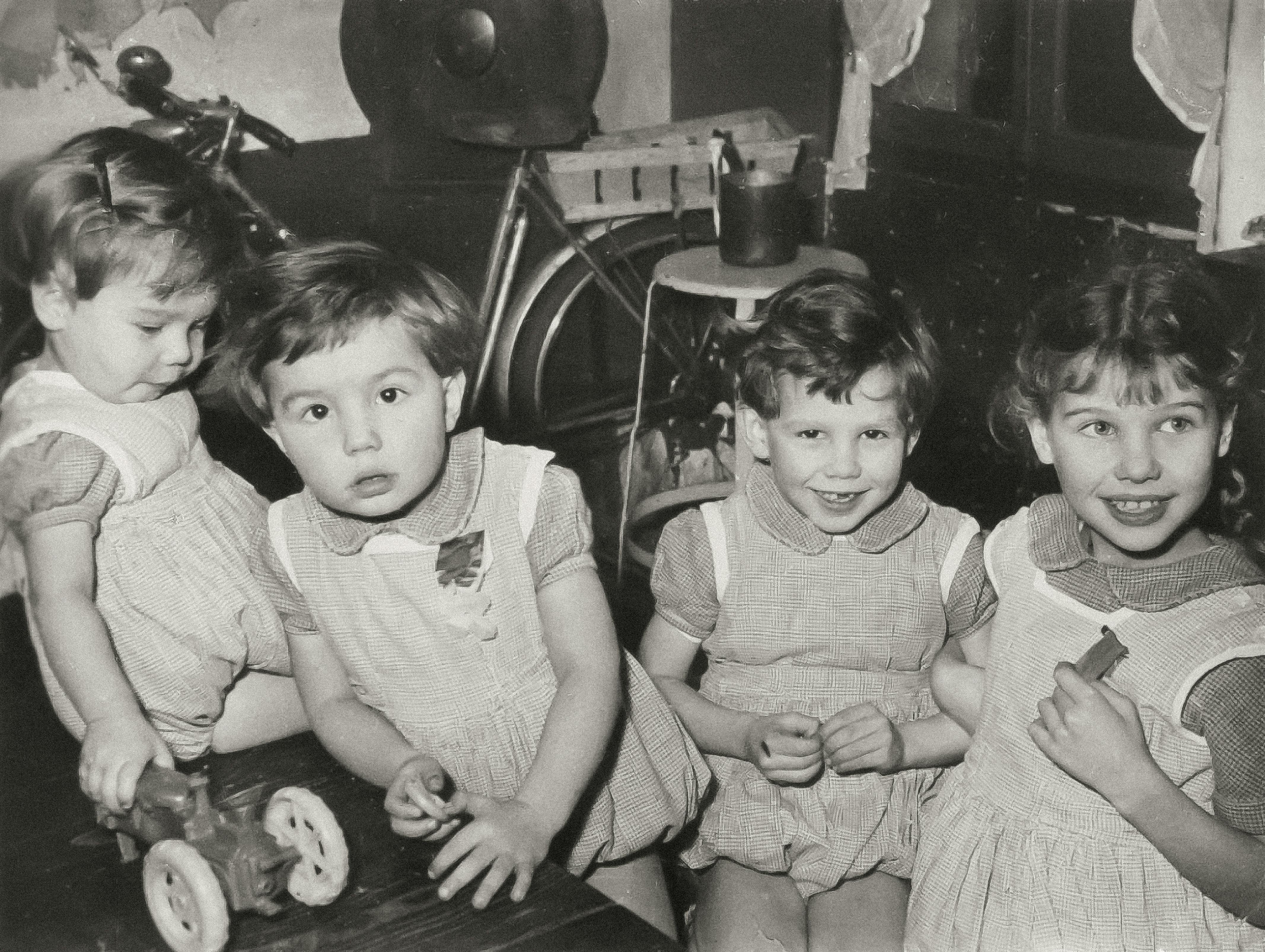 vintage group portrait of children indoors