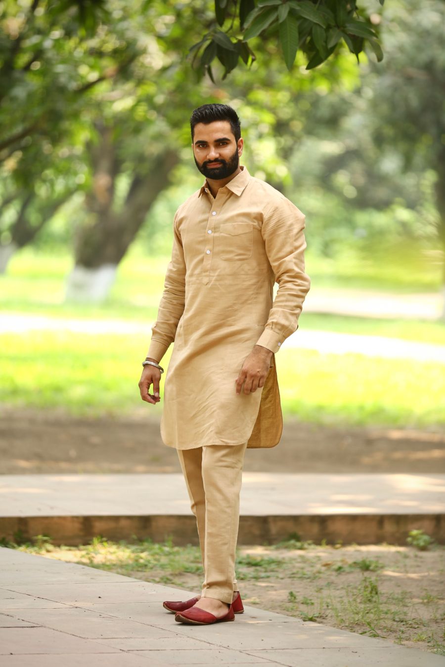 Beige Linen Kurta