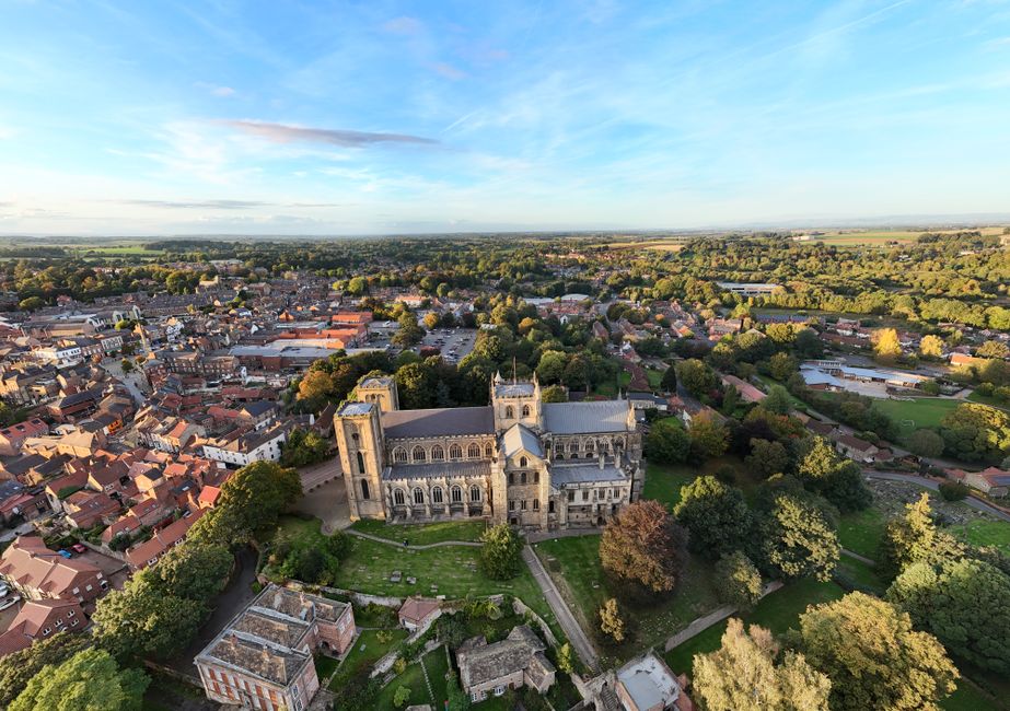Unbeatable Tower of London, British Museum, NHM London VIP 2-Day Tour Review Review 2026 - Stunning aerial view of Ripon Cathedral surrounded by the historic town and lush countryside.