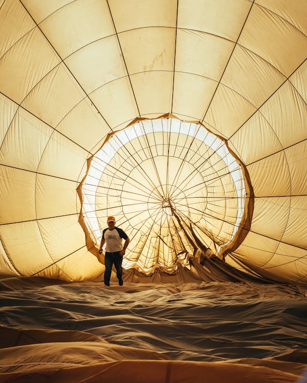 Free Man Inside Hot Air Balloon Stock Photo