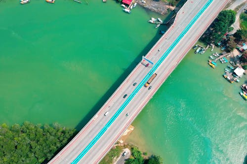 Photographie Aérienne De Véhicules Voyageant Sur Un Pont