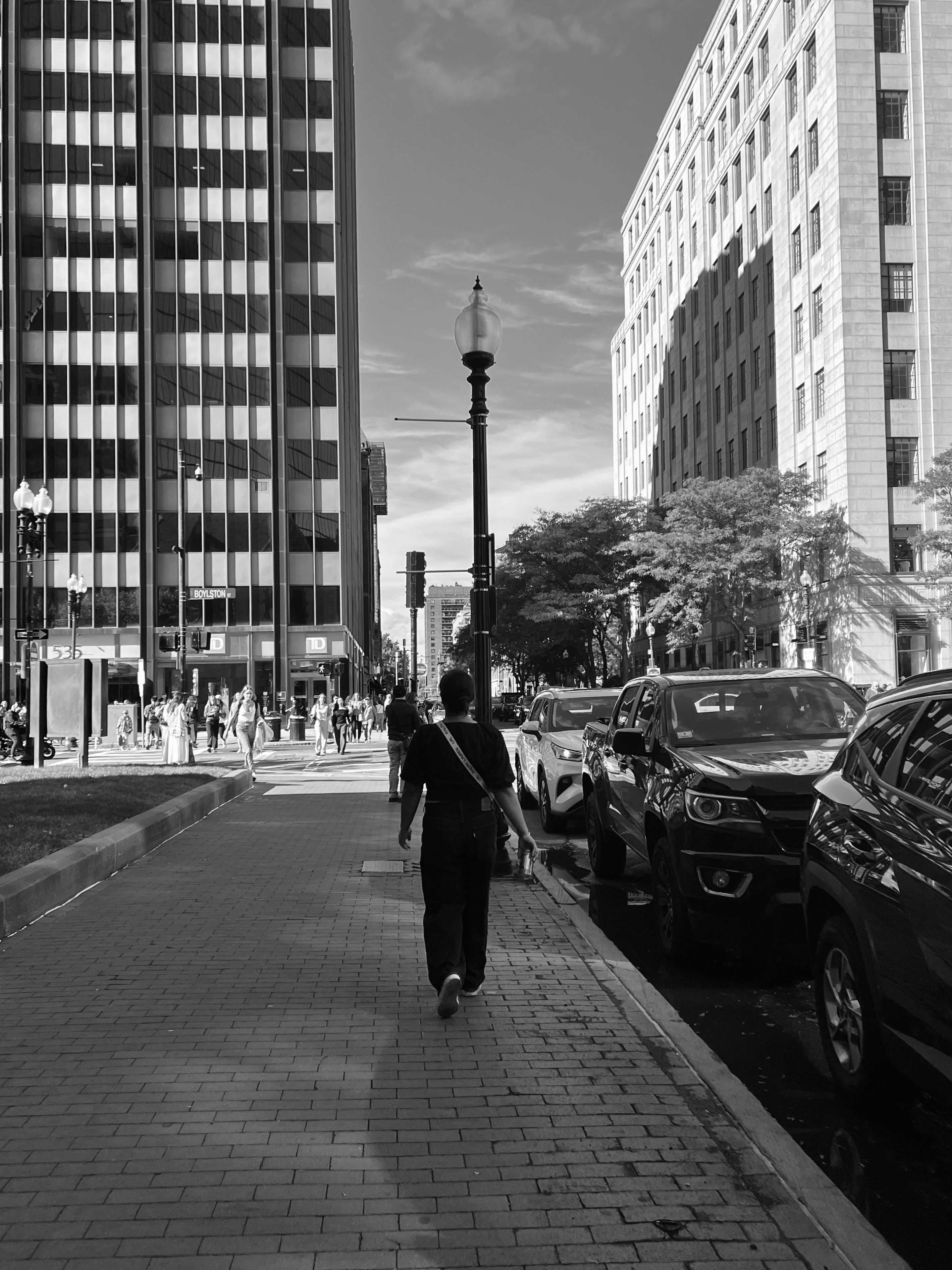 Black and White Urban Street Scene with Pedestrian · Free Stock Photo