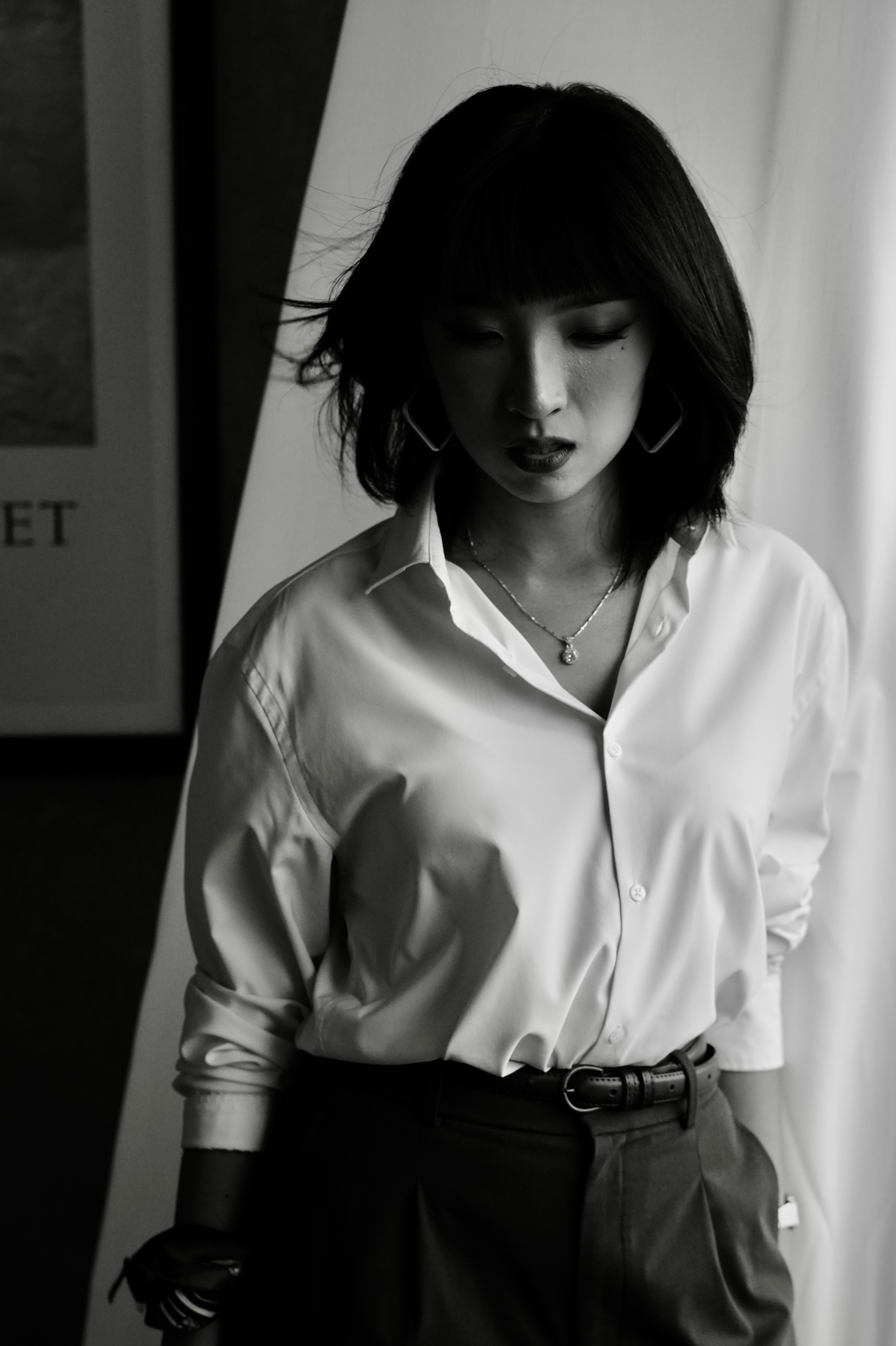 Black and White Portrait of Woman in White Shirt · Free Stock Photo