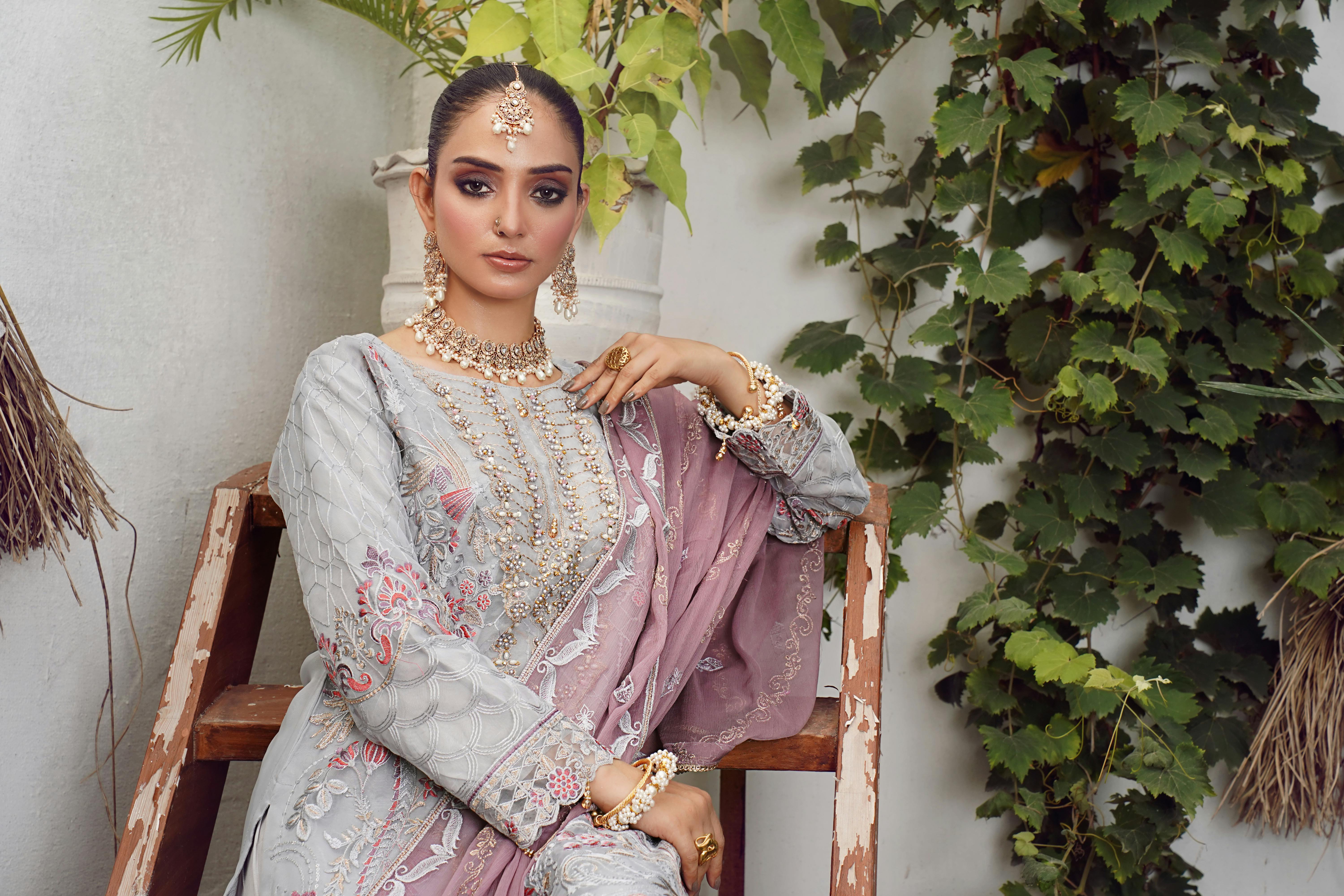 elegant pakistani fashion model in traditional dress