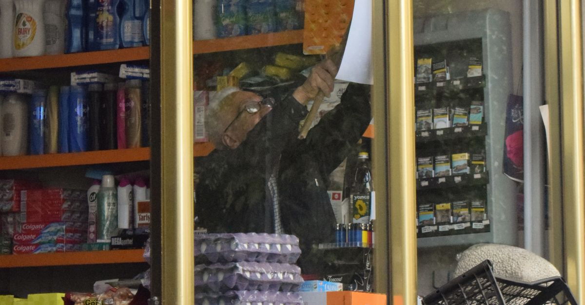 Representative convenience-store shelves with everyday products