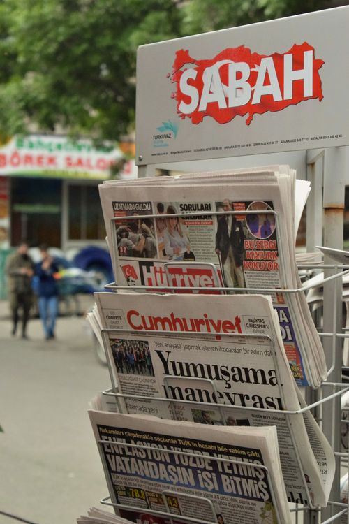Turkish Newspapers on Outdoor Stand Display · Free Stock Photo