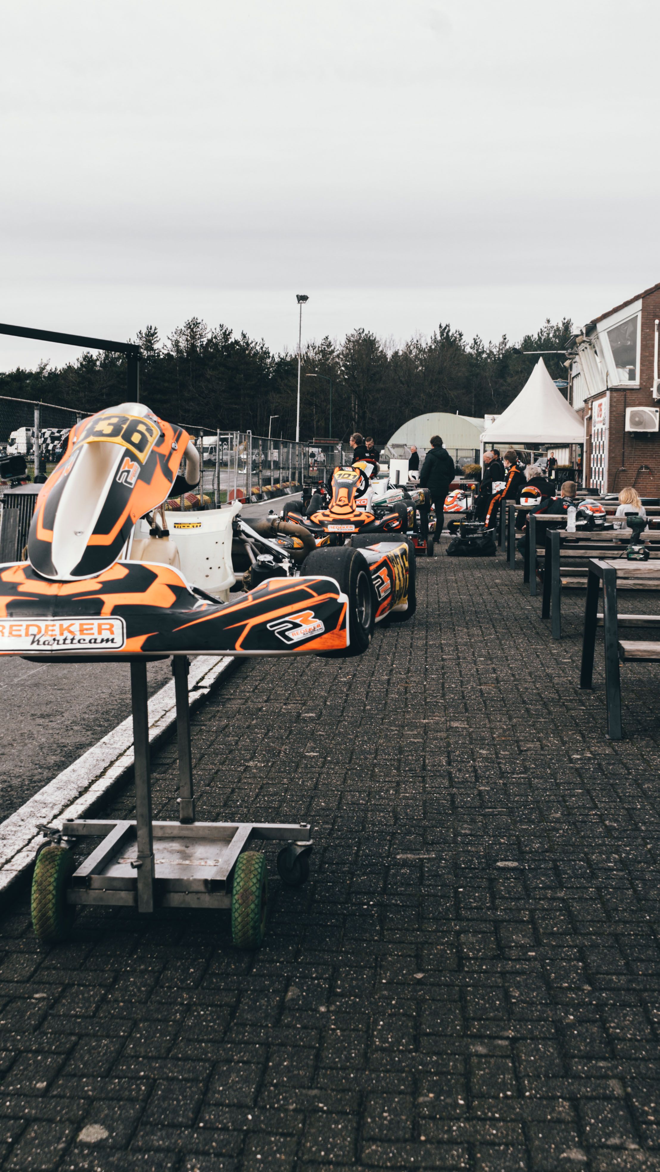 Go-karts lined up and ready for a thrilling race at Berghem Circuit in the Netherlands.