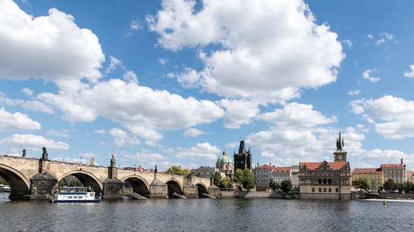 Charles Bridge Prague daytime panoramic view