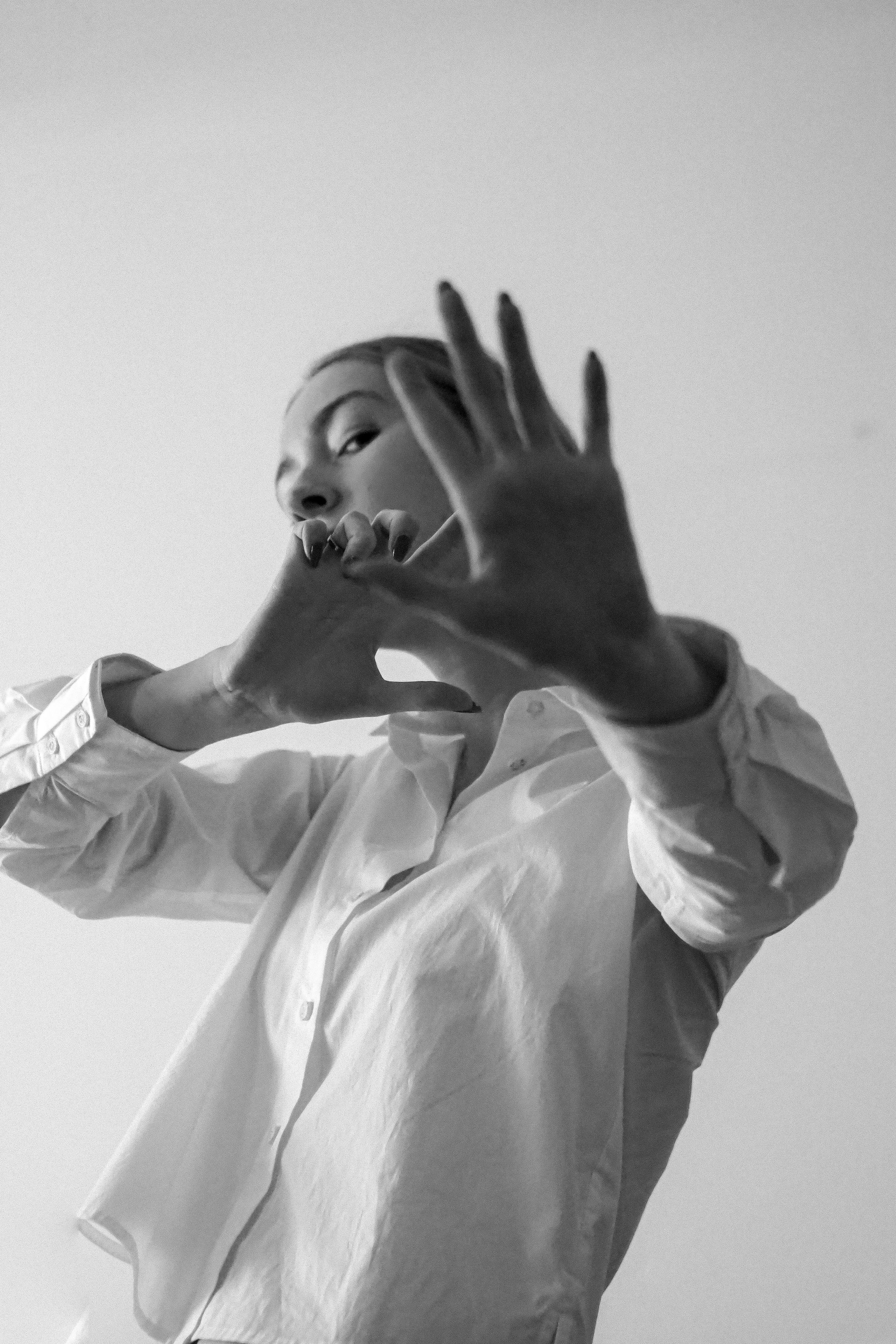 Artistic Black and White Portrait of Woman in White Shirt · Free Stock ...