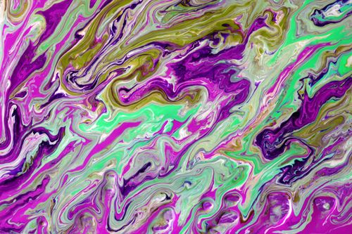 Free Colorful abstract painting featuring vibrant swirls of purple, green, and yellow tones. Stock Photo