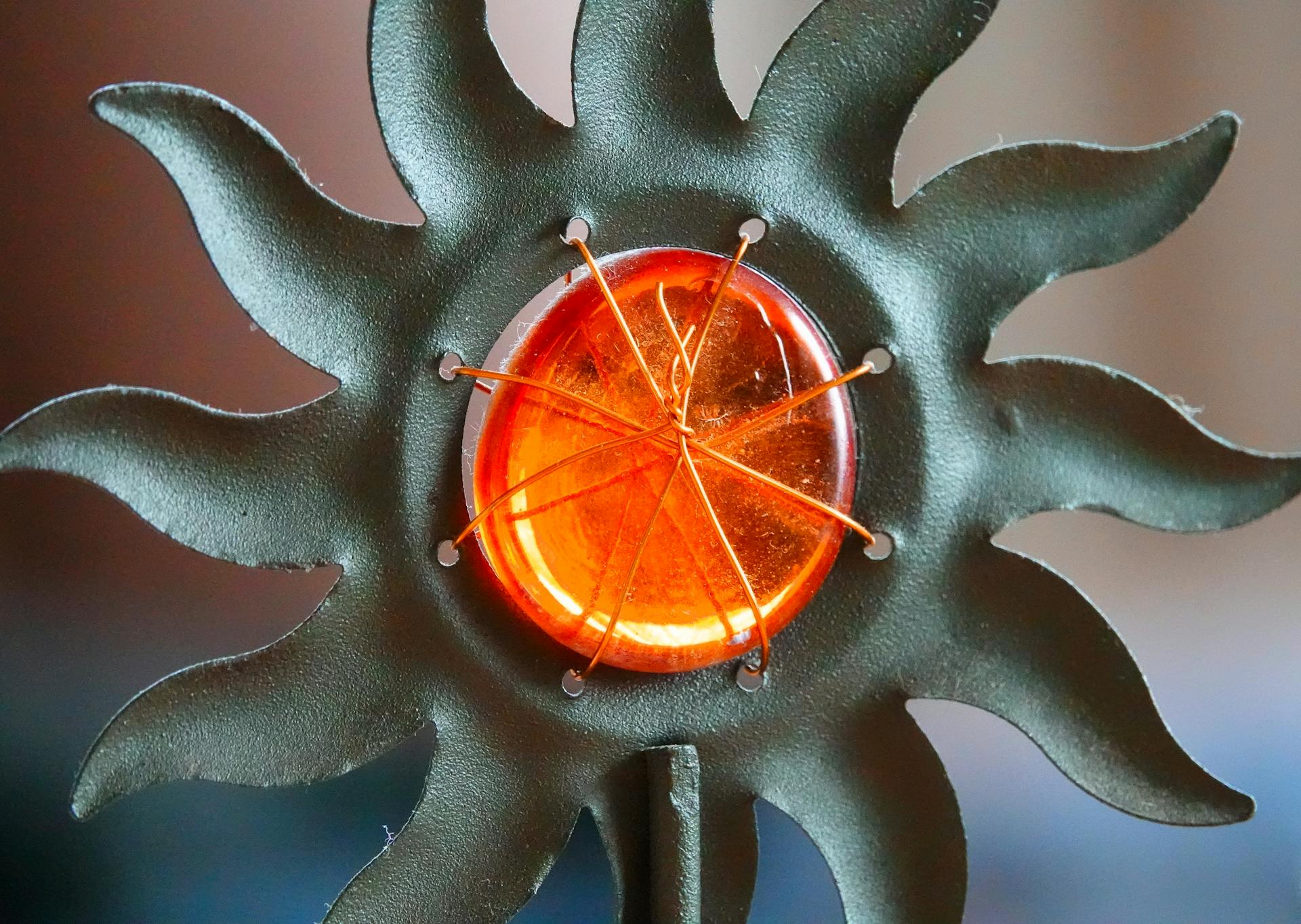 Close-up of Artistic Metal Sun Sculpture