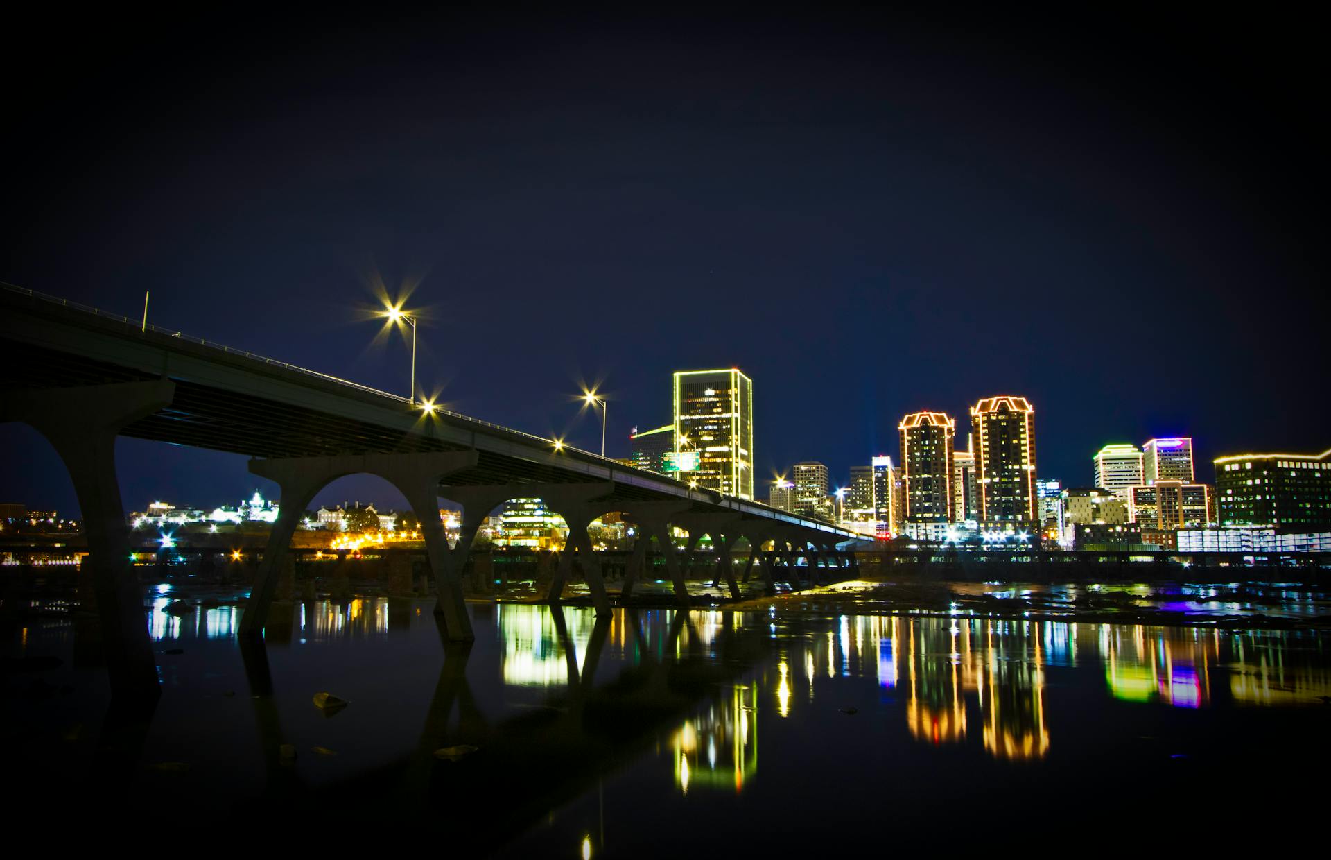 Richmond Skyline at Night with Reflections