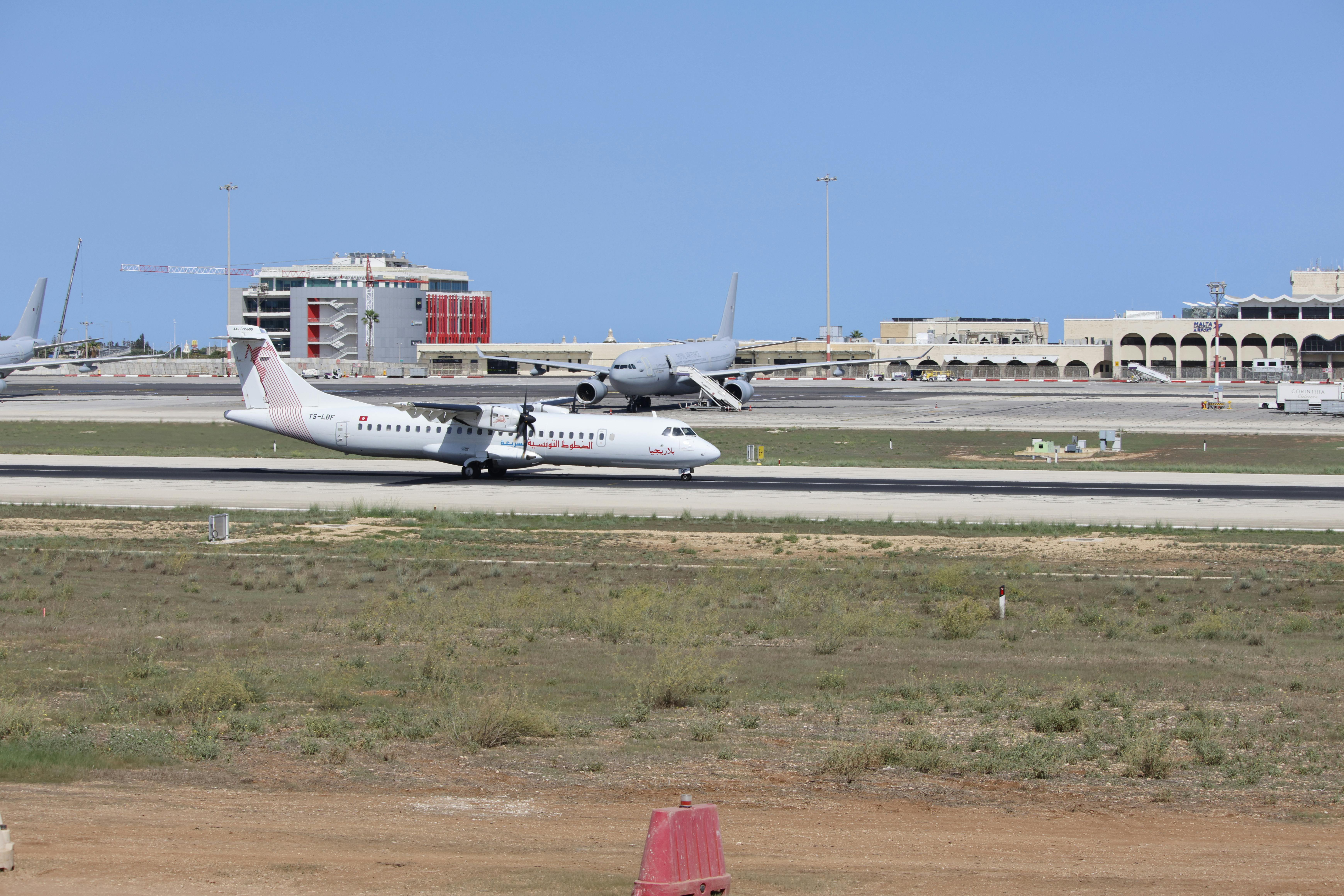 Commercial airplane ready for takeoff