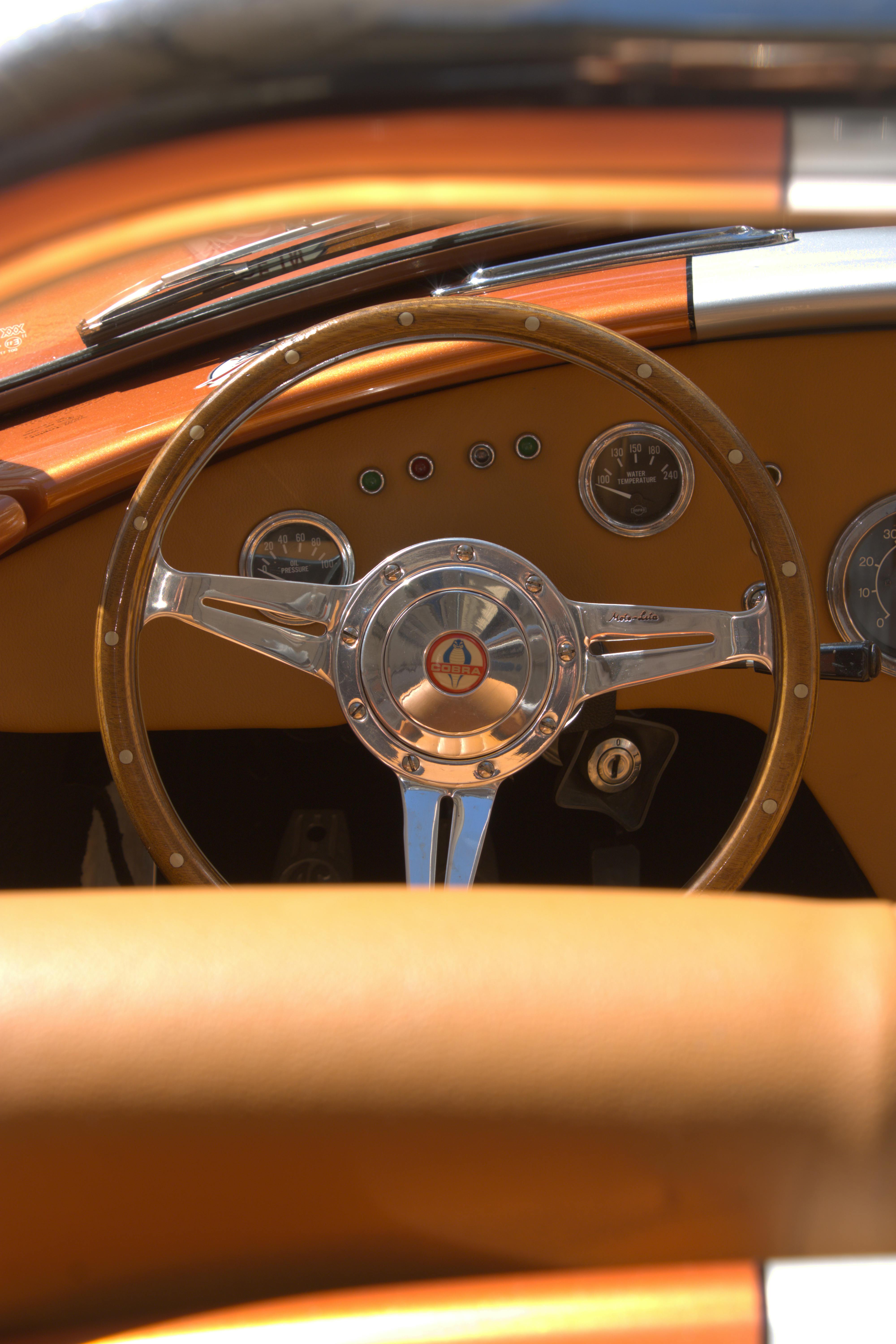 vintage car steering wheel close up in angouleme