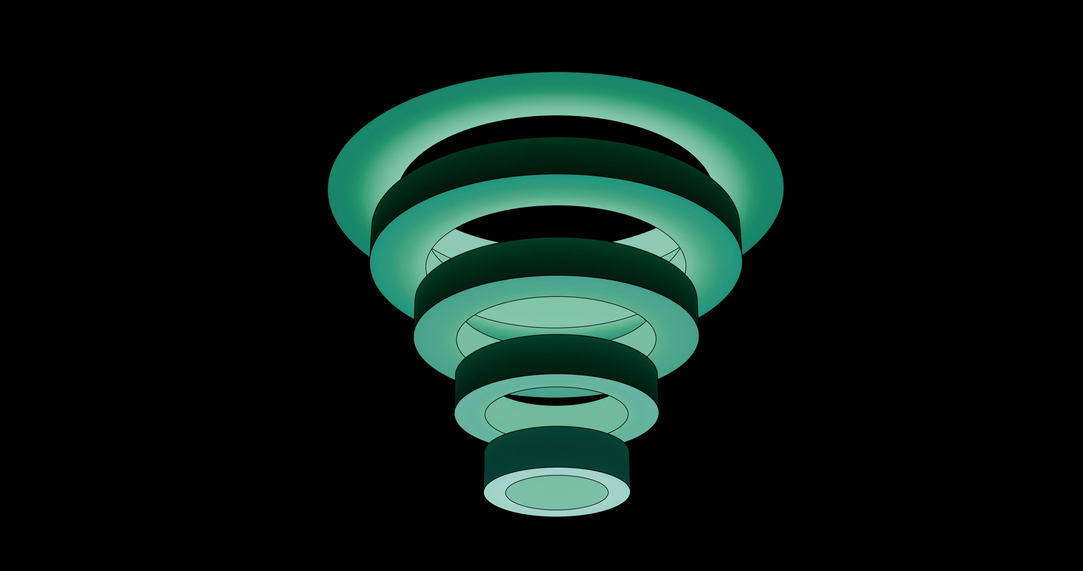 Free Artistic 3D spiral structure in green hues against a solid black background, showcasing modern abstract design. Stock Photo