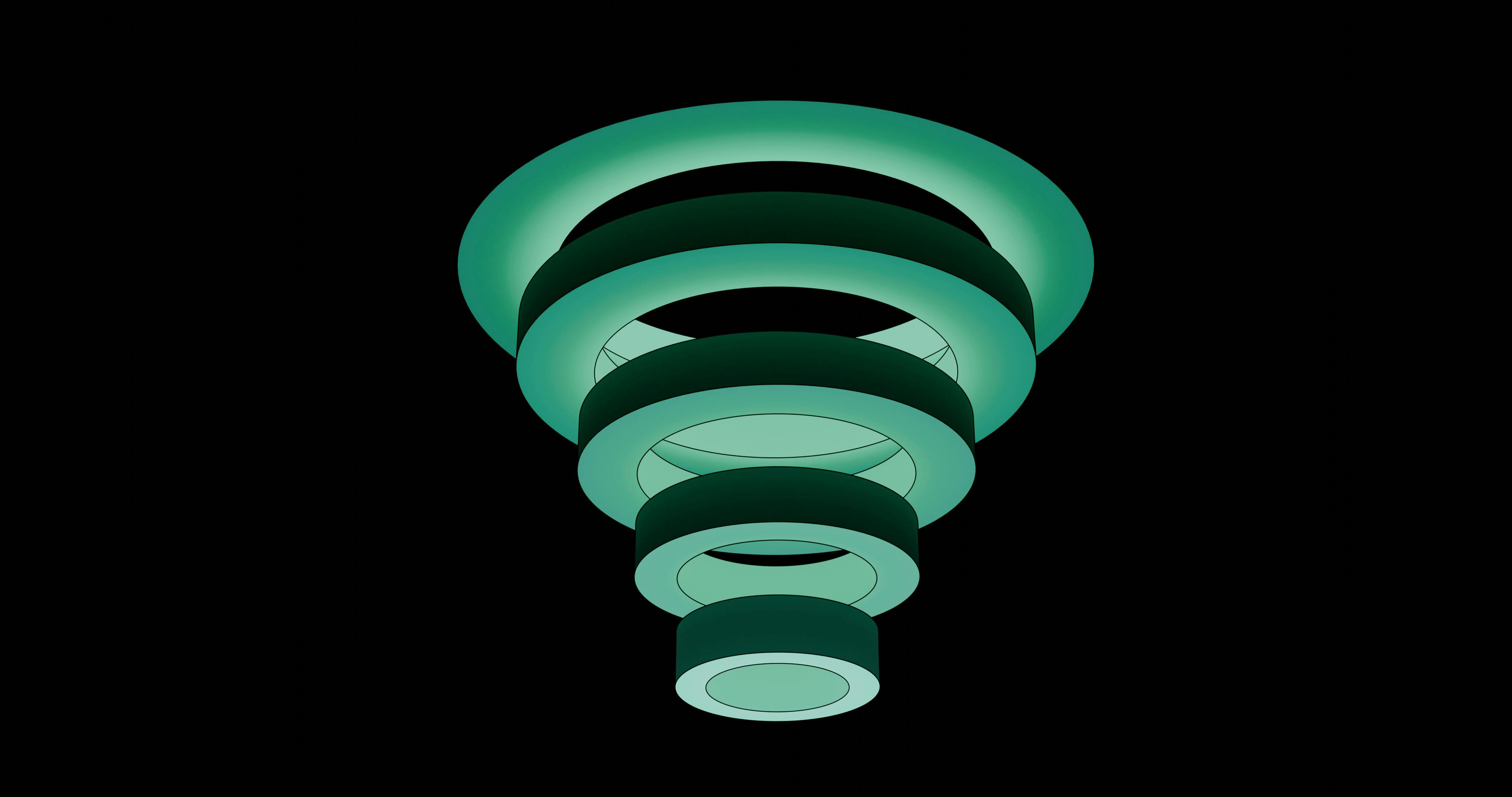 Kostenlos Künstlerische 3D-Spiralstruktur in Grüntönen vor einem soliden schwarzen Hintergrund, die ein modernes abstraktes Design zeigt. Stock-Foto