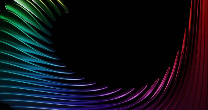 Vibrant abstract image featuring colorful curved lines on a black background.