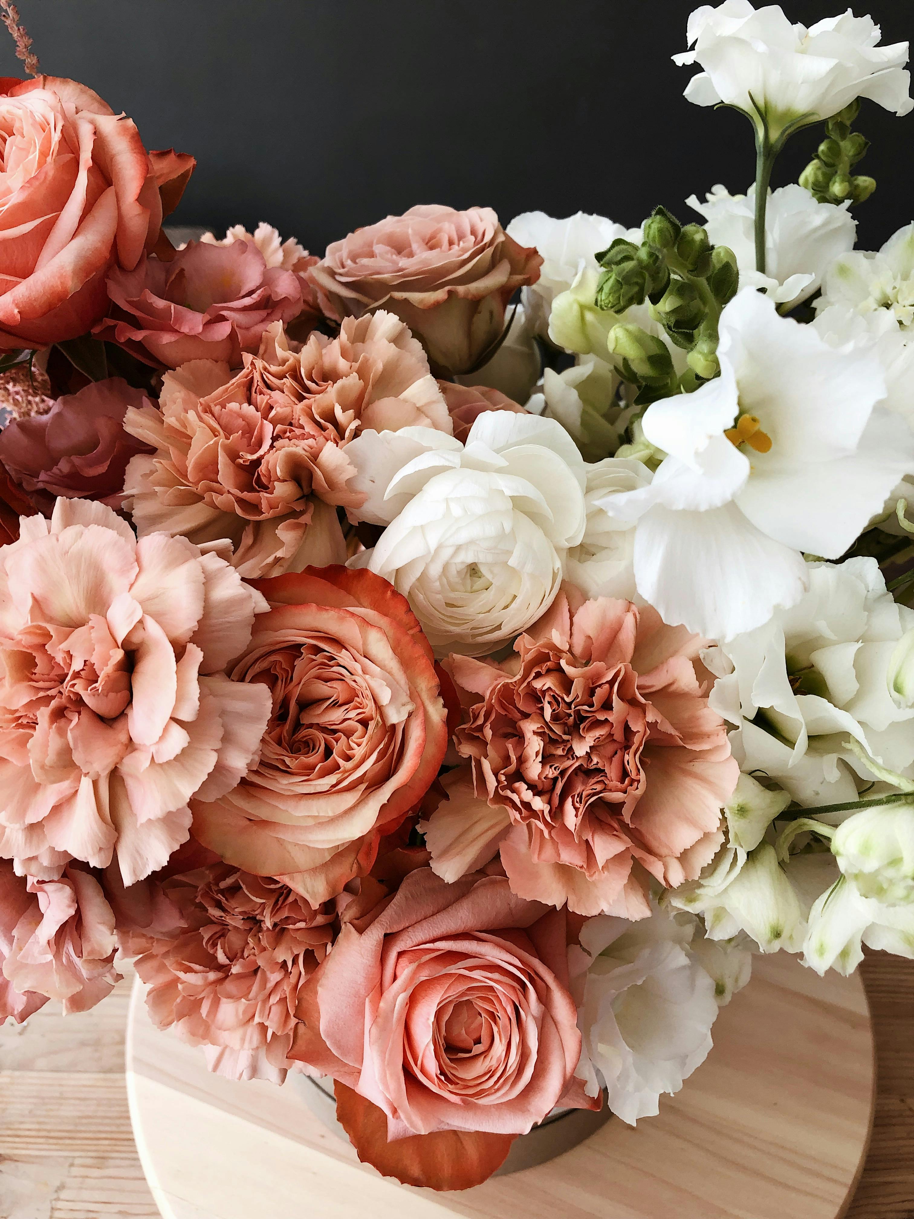 elegant bouquet of floribunda flowers on floor