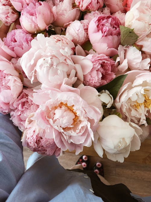 Delicate flower bouquet of roses and peonies