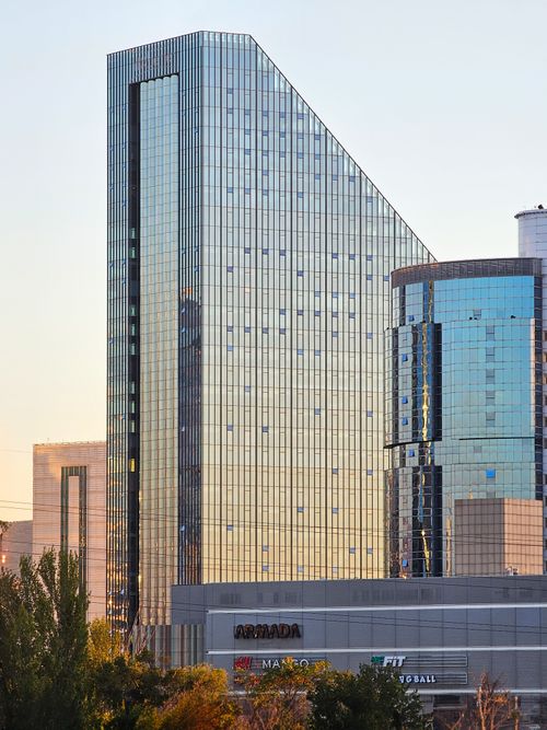 Free Stunning view of modern skyscrapers in Ankara, Türkiye with sunset reflections. Stock Photo