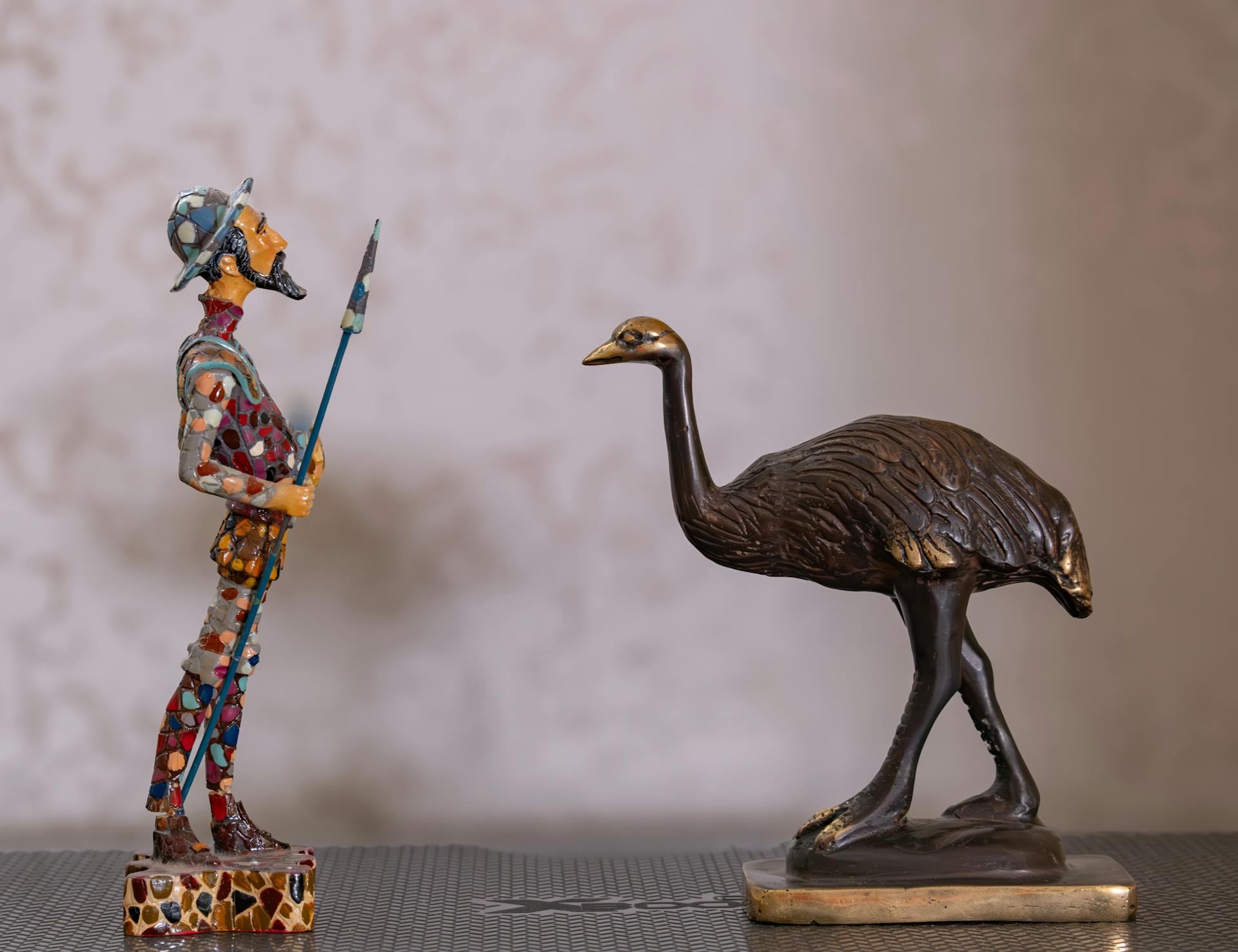 Don Quixote Figurine Facing Bronze Ostrich Statue