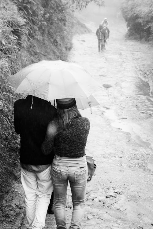 Foto profissional grátis de casal, casal caminhando, chuva