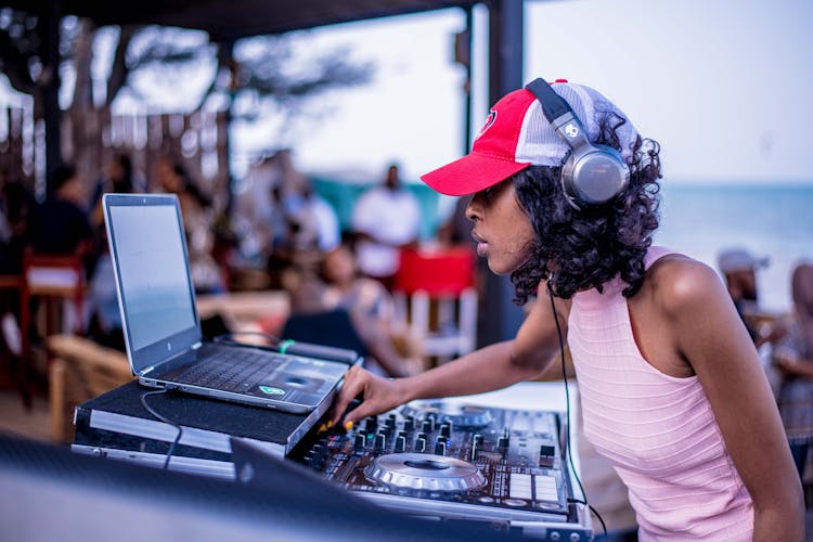 Woman Playing Dj Turntable