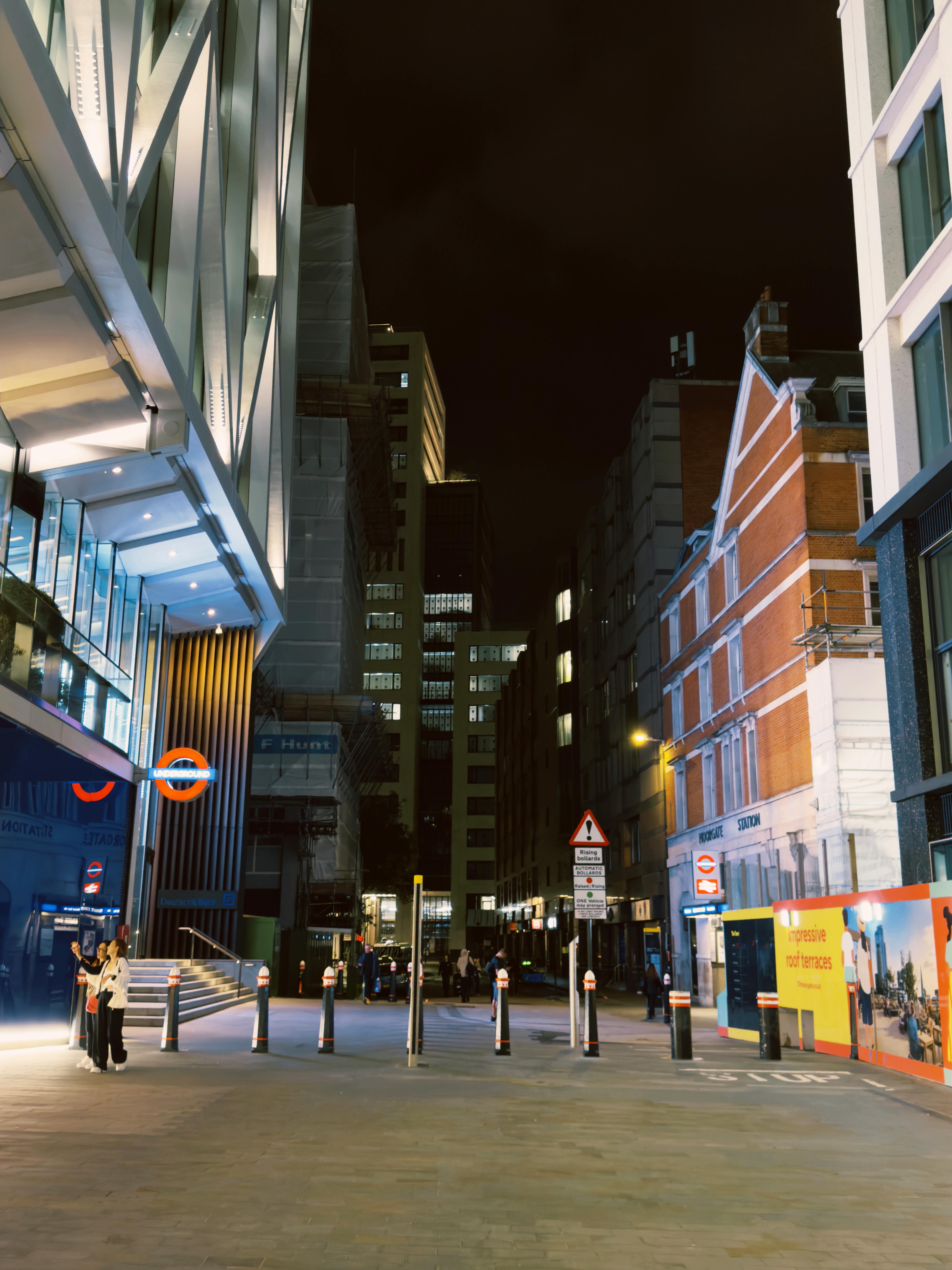 night street scene near london underground station