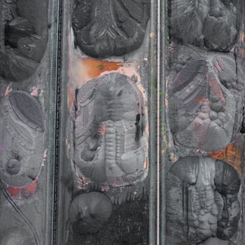 Top view place of storage and production of minerals and brown coal with mines