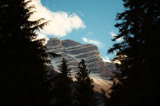 Majestic Mountain Peak Framed by Forest Trees