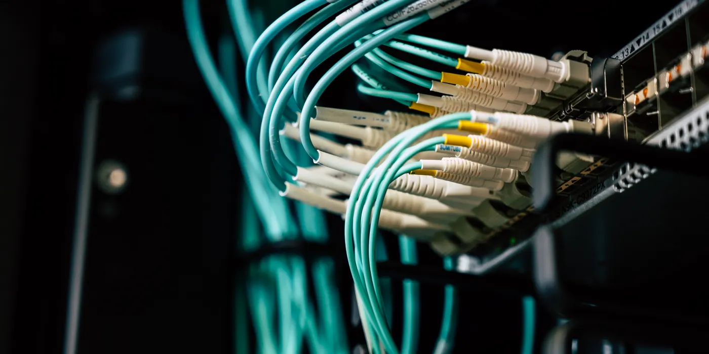 Network cabling terminated into a switch rack