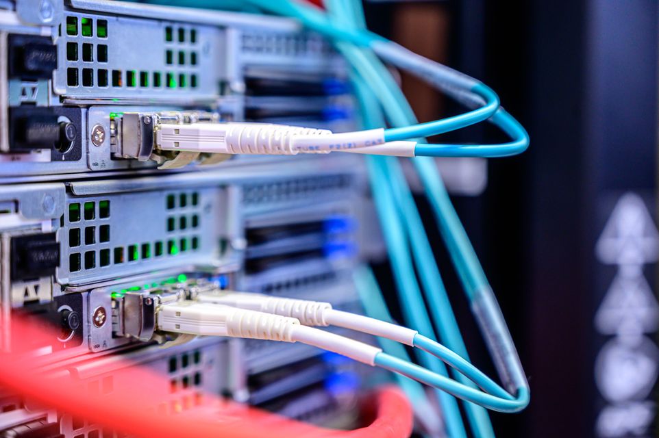 Optical fiber cables in a data center