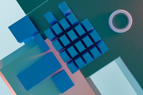Free 3D render of geometric shapes with a pastel color palette, ideal for modern backgrounds. Stock Photo