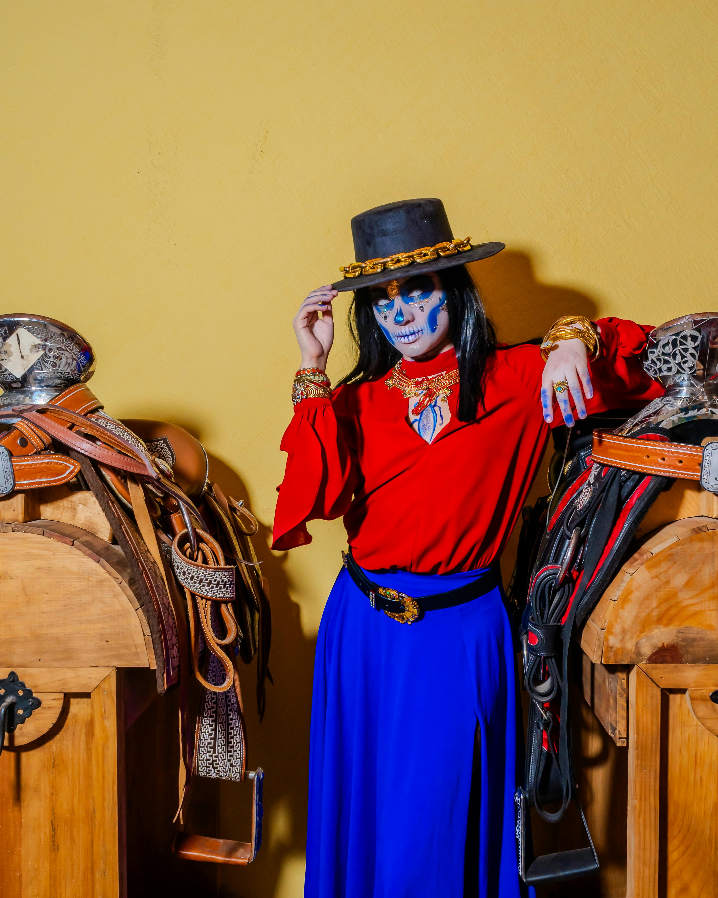 colorful catrina in traditional mexican attire