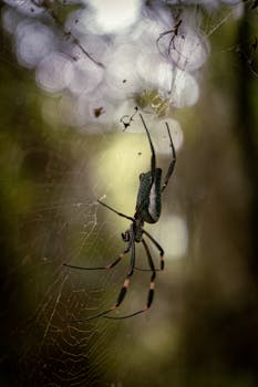 Macro shot of a spider in a web displaying detailed arachnid features in Vitoria, Brazil.